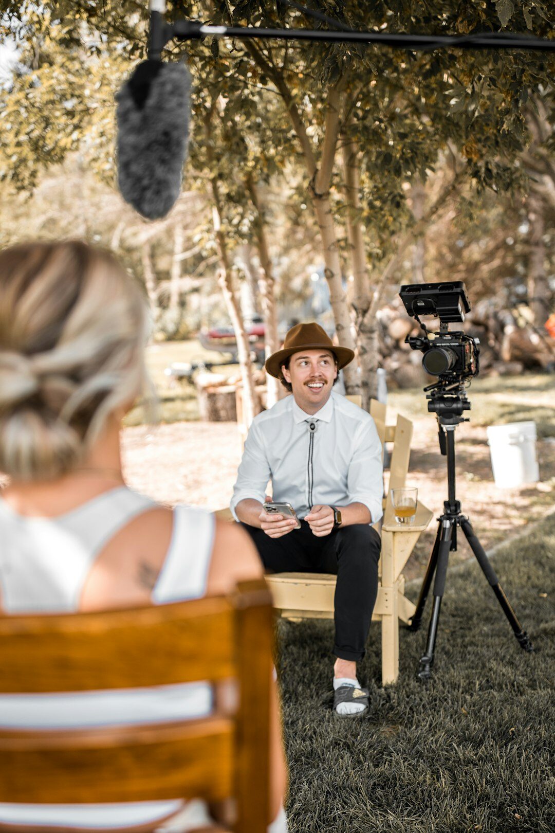 photographer interviewing elder