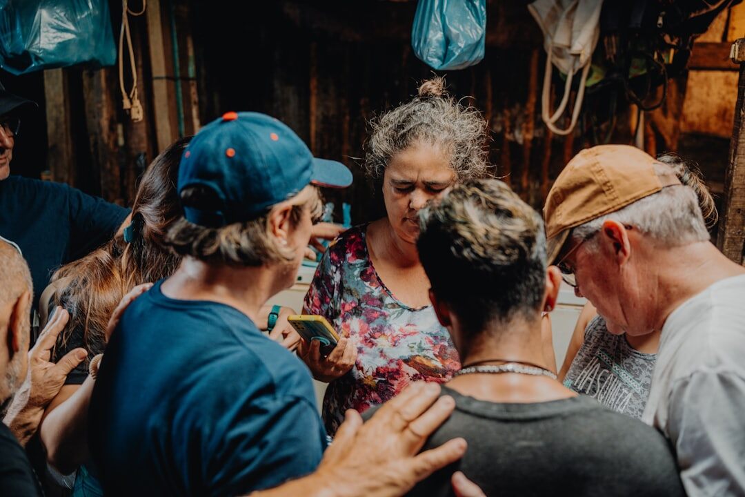 group of locals talking